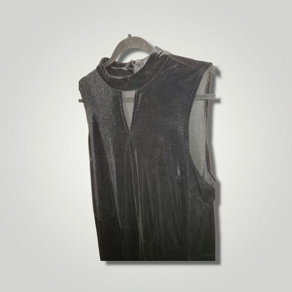 MODA Black Sleeveless Basic velvet Casual Jumpsuit flare bottom Romper - Picture 6 of 11